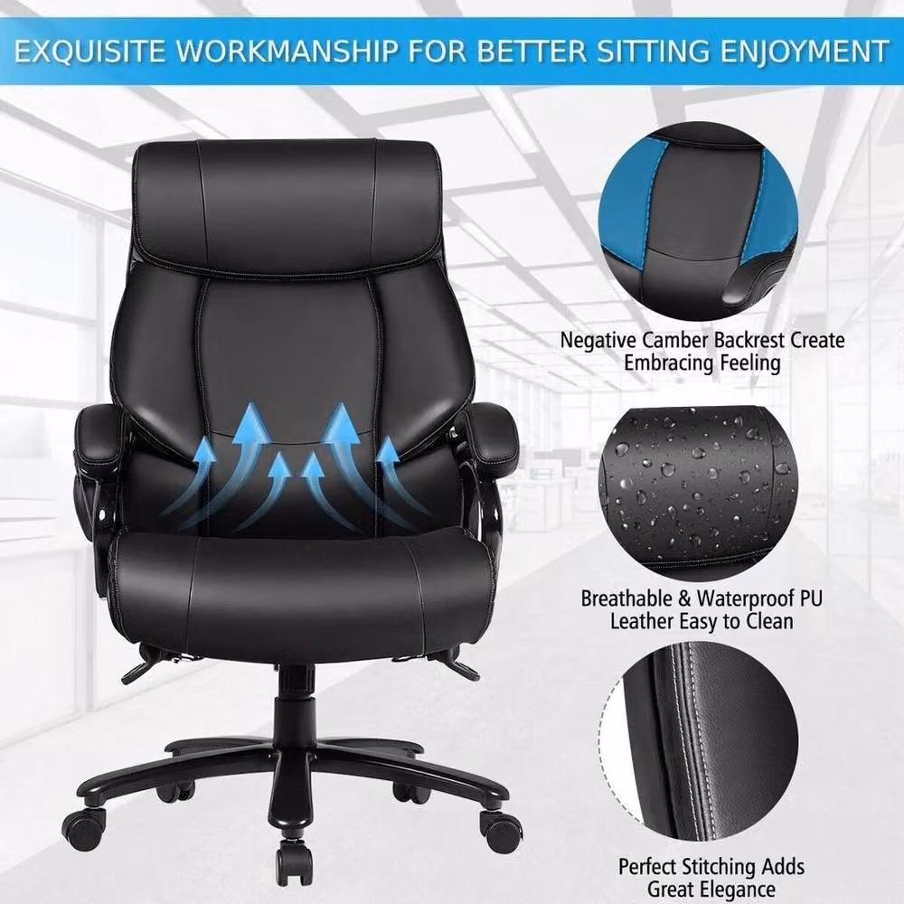 EONLION Black Synthetic Leather Executive Swivel Office Chair with Headrest and Armrests – 4