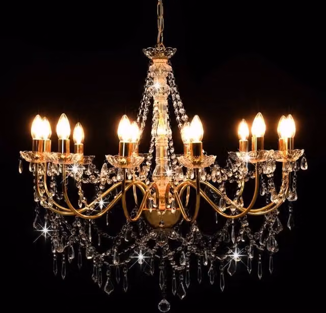 Berkfield Home Beautiful Gold Chandelier with Transparent Beads and 12 x E14 Bulbs
