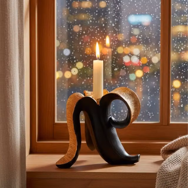 Maison Des Cadeaux Banana Tealight Candle Holder in Yellow and Black
