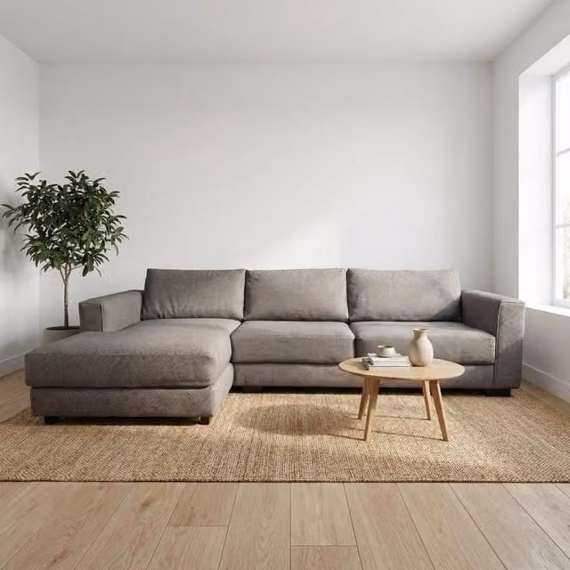 Abakus Direct Kaizer L-Shaped Corner Sofa in Beige Bouclé Fabric, Left Facing