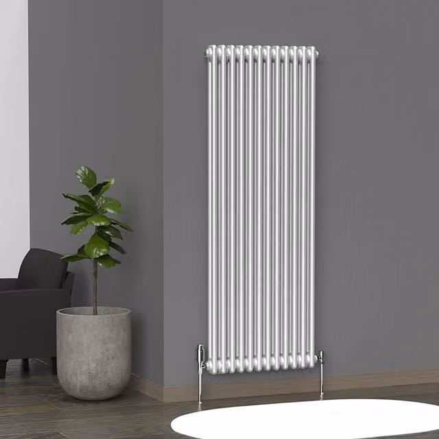 Lux Heat Vertical Coloured Column Radiator in Metallic Silver, H 150 cm x W 56 cm