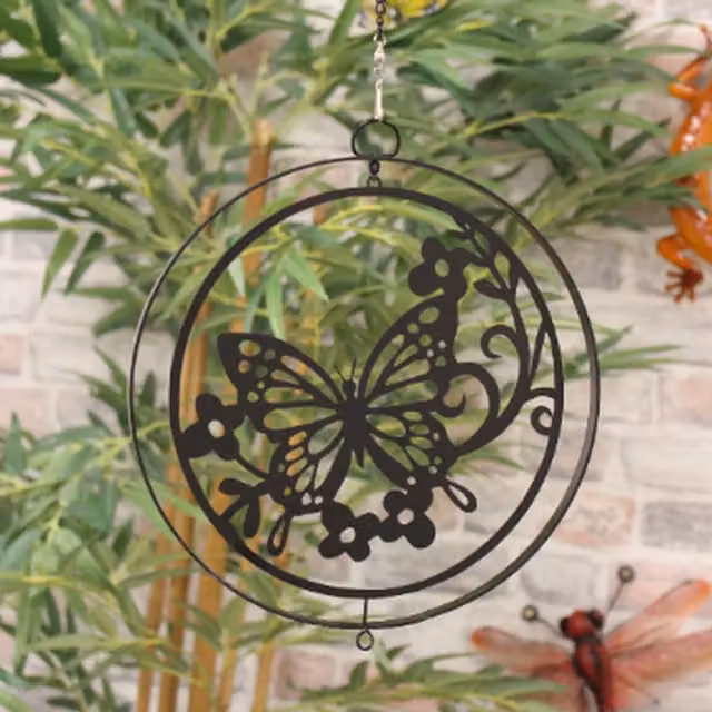 Betley Butterfly Silhouette Hanging Orbit Spinner in Black Metal