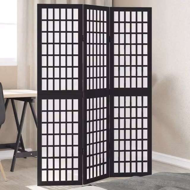 Berkfield Home 3 Panel Room Divider in Black Solid Paulownia Wood – 1
