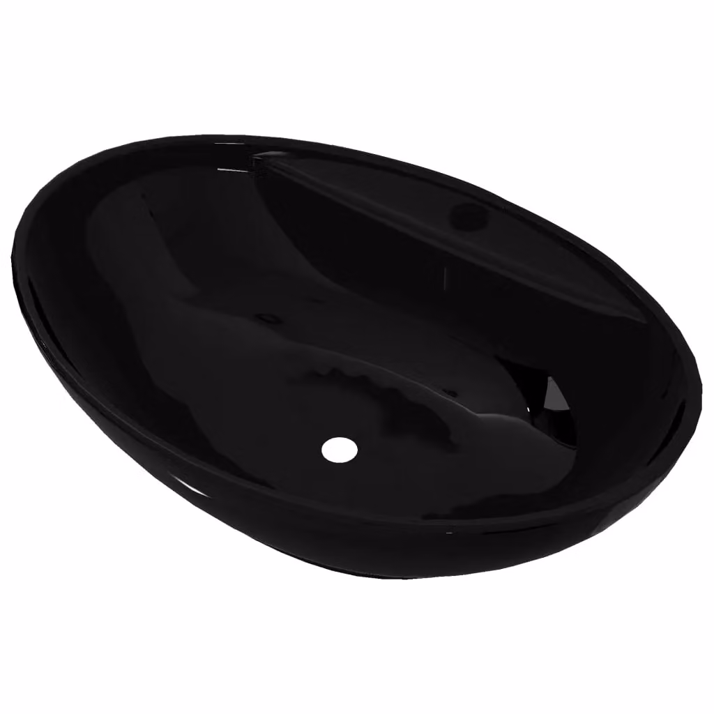 Berkfield Home Black Oval Ceramic Bathroom Sink Basin with Overflow – 2