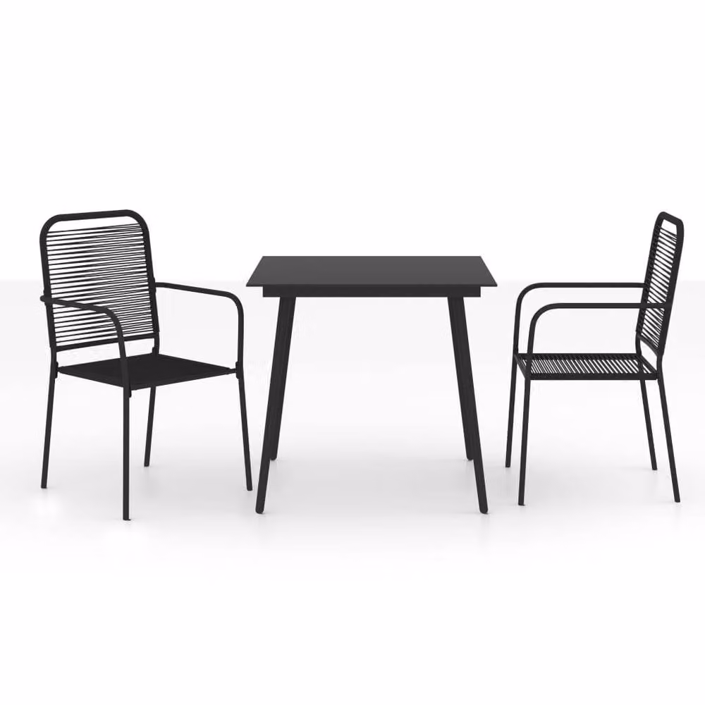 Berkfield Home Elegant 3 Piece Garden Dining Set in Black Cotton Rope and Powder Coated Steel – 2