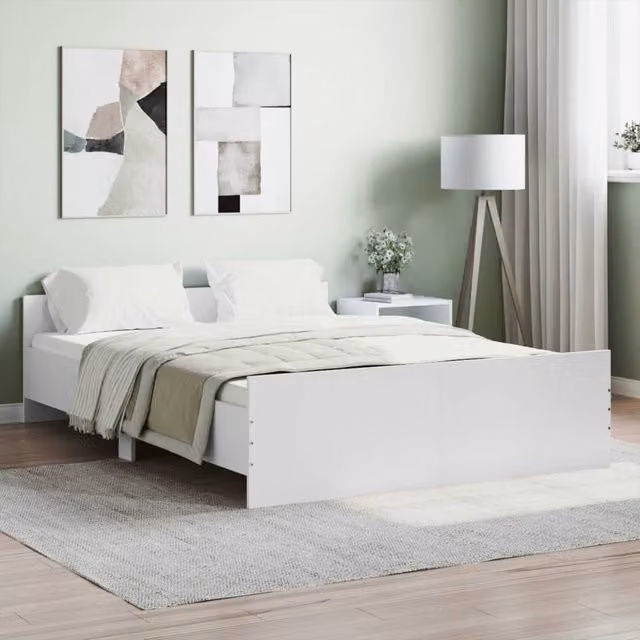 Berkfield Home White Double Bed Frame with Headboard and Footboard W/D/H: 135 x 190 cm – 1