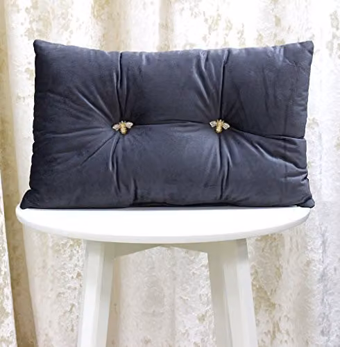 Paoletti Bumble Grey Velvet Rectangular Cushion with Polyester Filling, W: 50 cm, H: 30 cm, D: 30 cm – 2