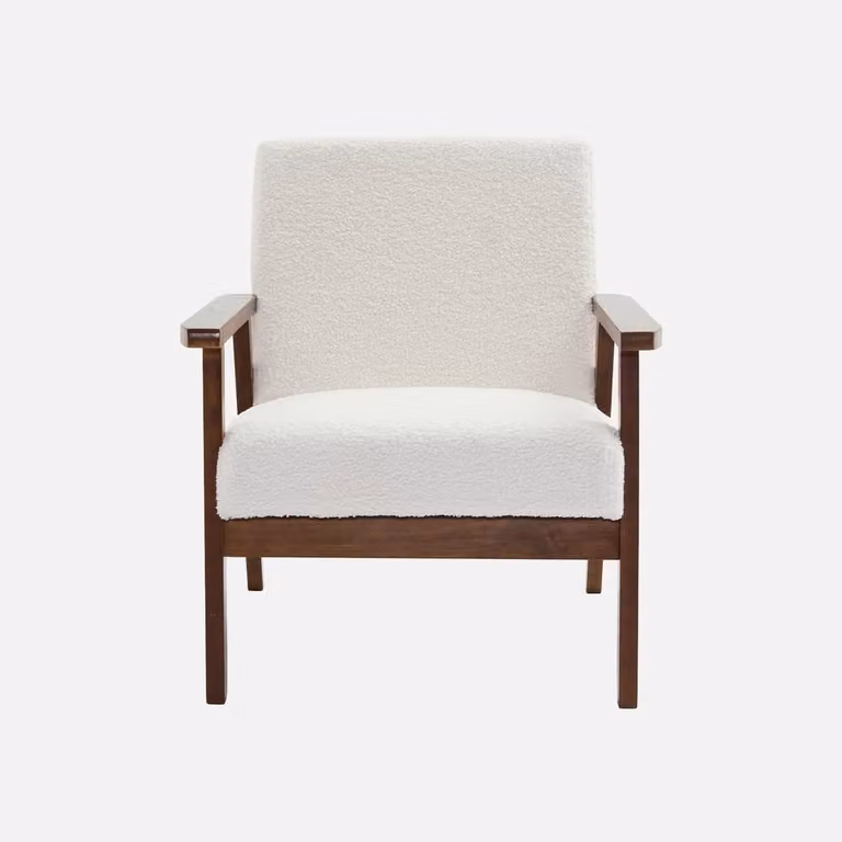 sweeek Scandinavian Style Armchair and 2-Seater Sofa Set in Cream Bouclé with Hevea Wood Frame