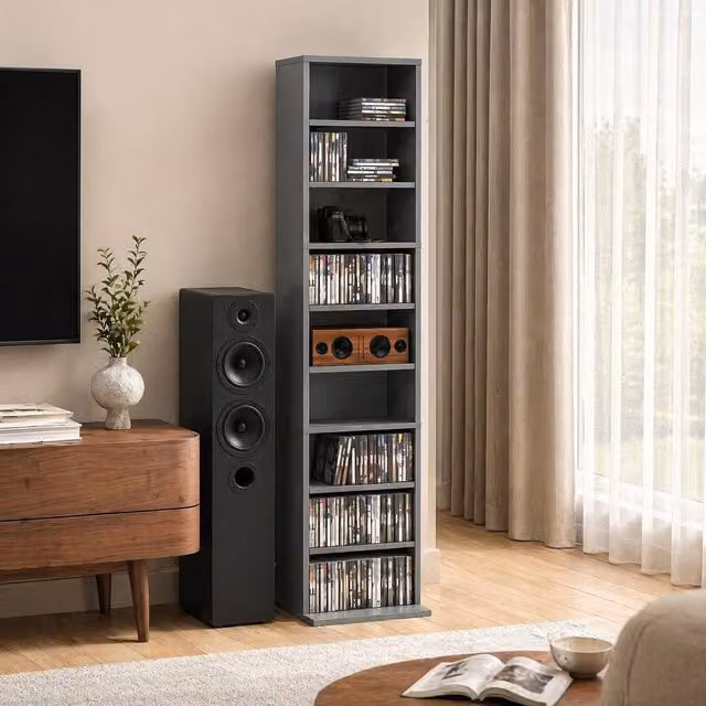 STILVORA Grey CD Storage Unit with 6 Adjustable Shelves – 1