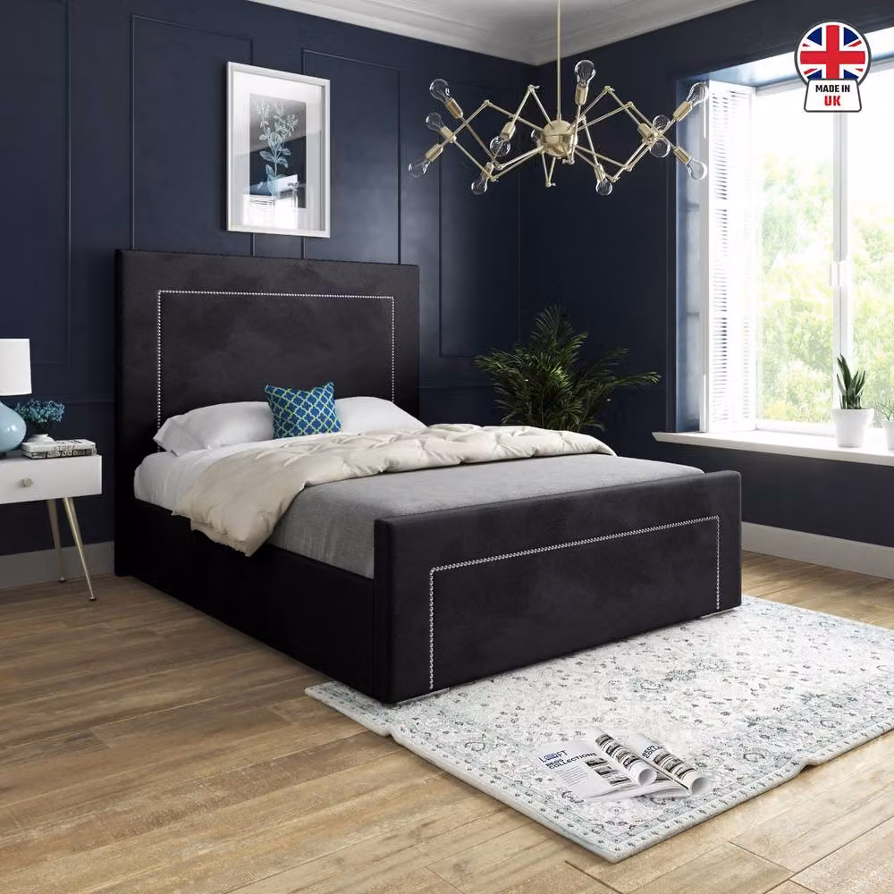 KDMD Lutterworth Upholstered Black Soft Velvet Designer Bed Frame, W/D/H: 120 x 200 cm – 3
