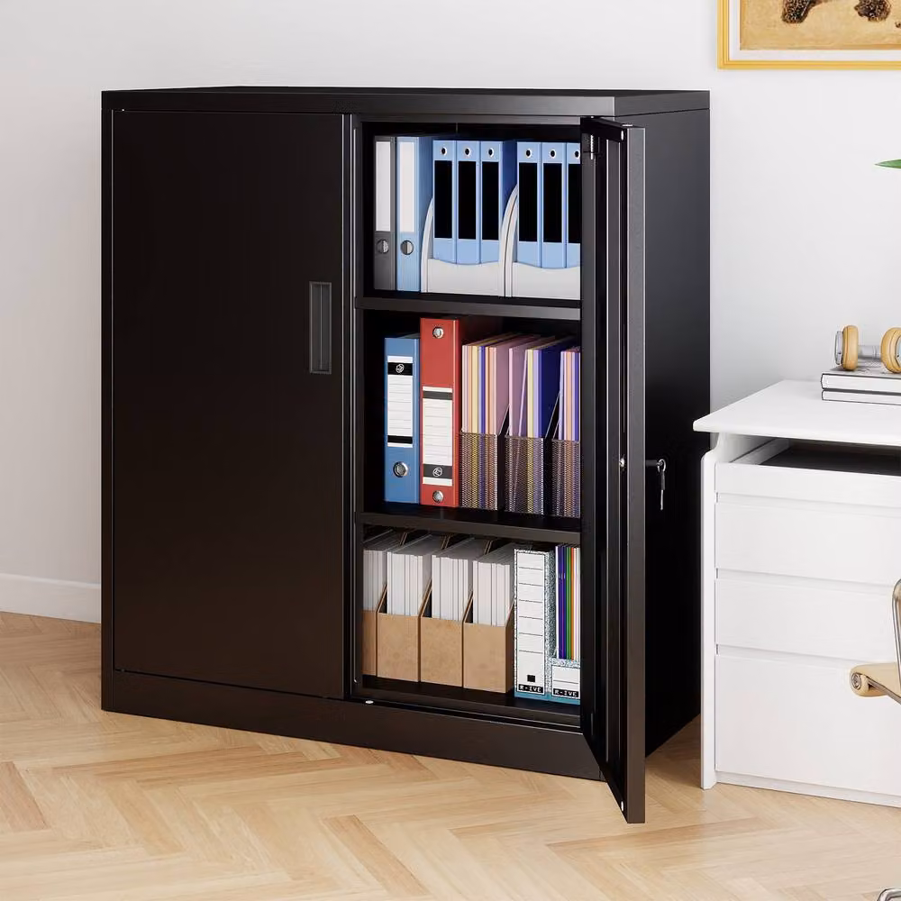 Gymax Lockable 2-Door Steel Tool Cabinet and Pantry in Black, W/D/H: 80 x 80 x 91 cm – 8