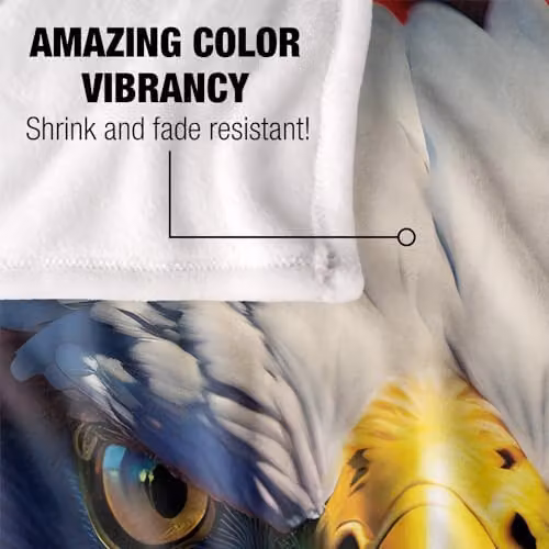 JQ Licensing James Piazza Red, White and Blue Eagle Silky Touch Super Soft Fleece Throw Blanket W: 152 cm, D: 127 cm – 3
