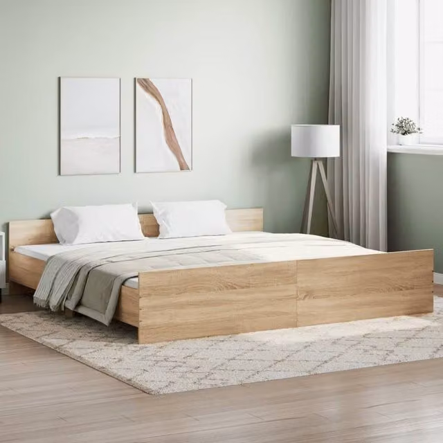 Berkfield Home Bed Frame with Headboard and Footboard in Sonoma Oak Brown, 200 x 200 cm