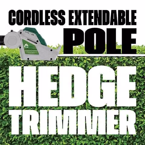 Gracious Gardens 18V Long Reach Cordless Reciprocating Hedge Trimmer in Grey and Green with 2 Rechargeable Batteries and Quick Charger – 7