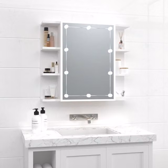 Berkfield Home White LED Mirror Cabinet W/D/H: 70 x 16.5 x 60 cm