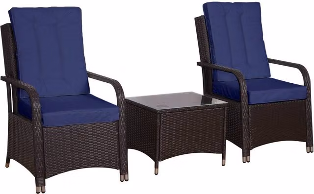 Outsunny 3 Piece Rattan Garden Bistro Set in Blue with Steel Frame and Furniture Cover – 8