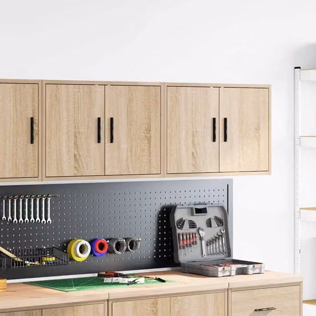 Berkfield Home Set of 2 Wall Mounted Garage Cabinets in Sonoma Oak Brown, W/D/H: 60 x 30 x 41 cm – 1