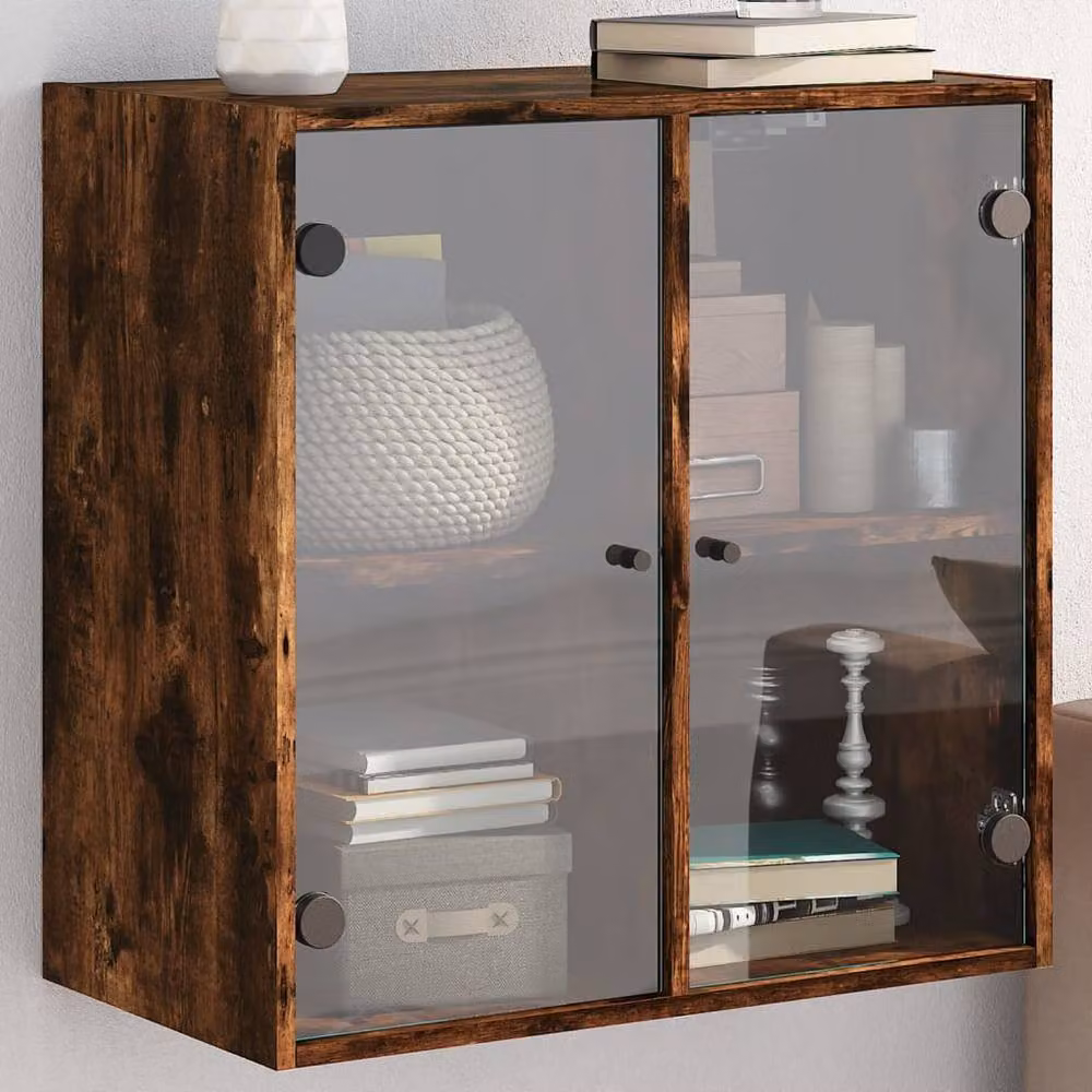 Berkfield Home Wall Cabinet with Glass Doors in Smoked Oak Brown, W: 68 cm, D: 37 cm, H: 68.5 cm – 2