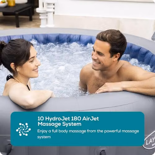 Lay-Z-Spa Santorini Round Inflatable Hot Tub, Grey, 5-7 Person with Wifi App Control – 3
