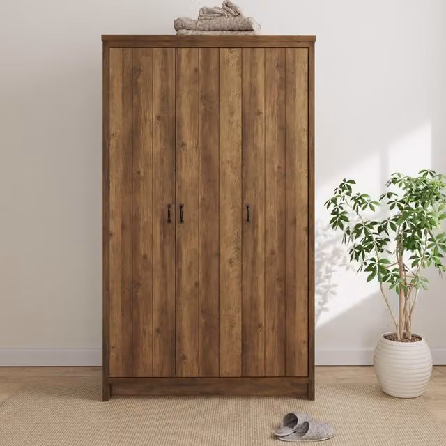 GFW Boston 3 Door Wardrobe in Oak and Black with Rustic Wood Finish – 2
