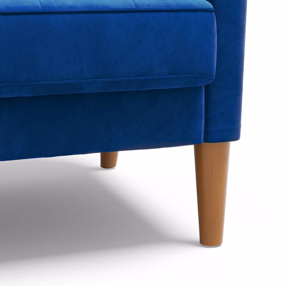Dprodo Blue Velvet Mid-Century Love Seat Couch with 2 Scatter Cushions, Width: 121 cm – 7