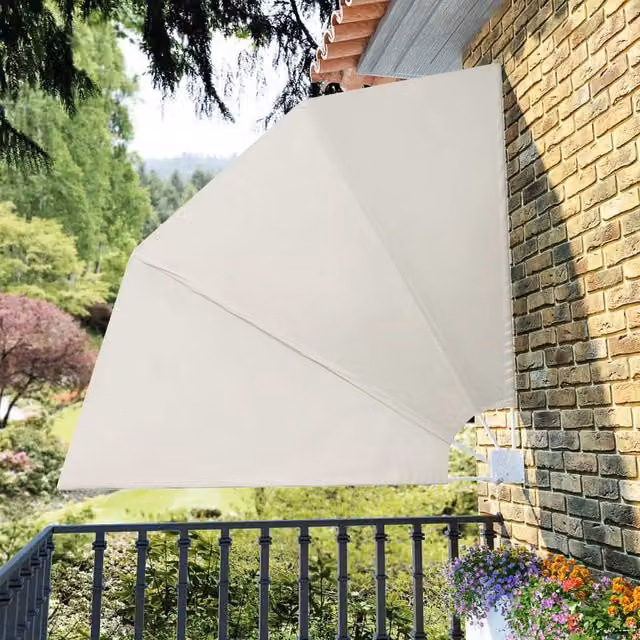 Berkfield Home Collapsible Balcony Side Awning in Beige, W/D/H: 210 x 210 x 210 cm