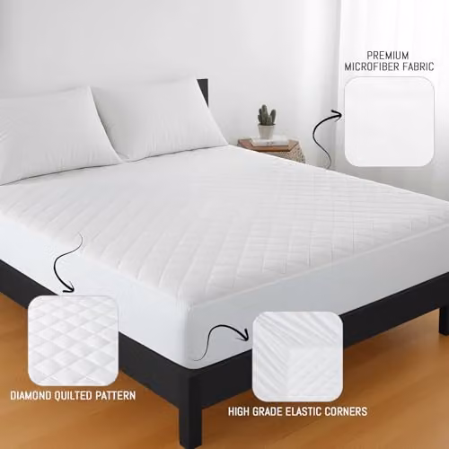Pamposh Quilted King Size Microfibre Mattress Protector in White, W: 150 cm x L: 200 cm, Depth: 30 cm – 4