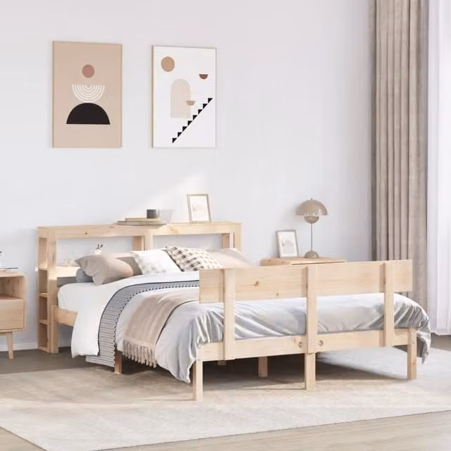Berkfield Home Rustic Solid Pine Wood Bed Frame in Brown, W/D/H: 160 x 200 cm – 1