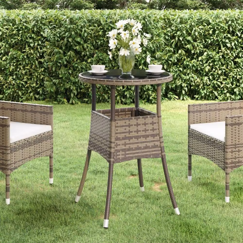 Berkfield Home Round Garden Table in Grey Poly Rattan and Tempered Glass, W/D/H: 60 x 60 x 75 cm – 2