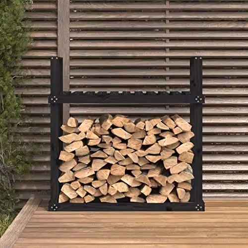 vidaXL Firewood Rack in Black Solid Pine Wood, W/D/H: 110 x 35 x 108.5 cm – 2