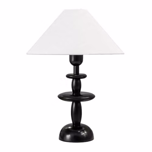 ValueLights Justin Stacked Table Lamp with Natural Linen Tapered Shade and LED Bulb in Wood and White