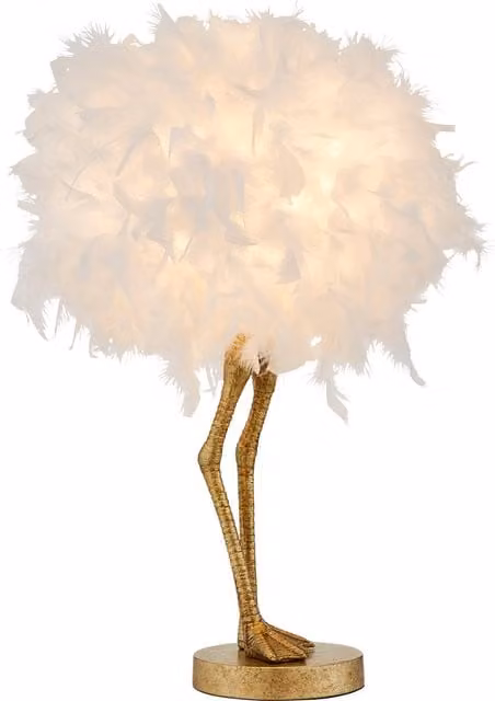 Litecraft Oscar Ostrich Legs Table Lamp in Gold and White