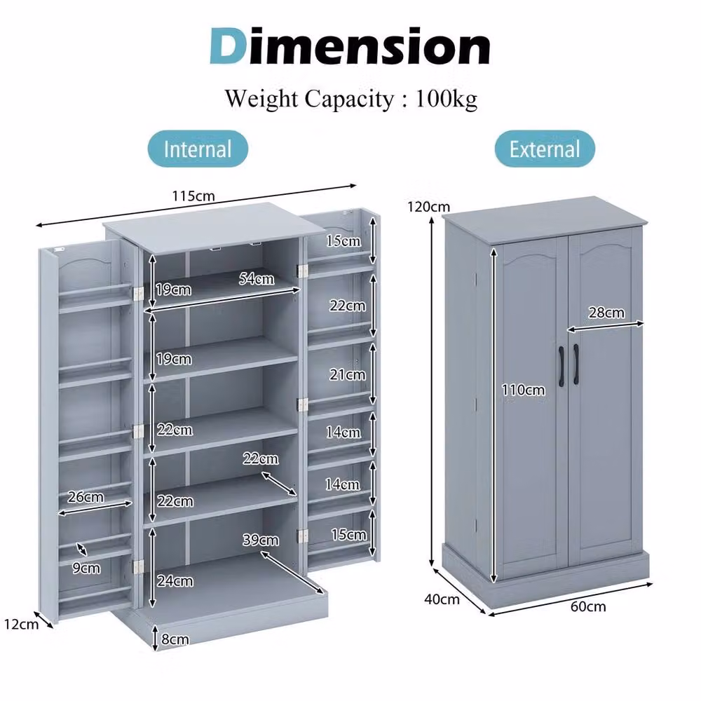 VOGREX Grey Matt Metal Freestanding Kitchen Sideboard Storage Cabinet – 2