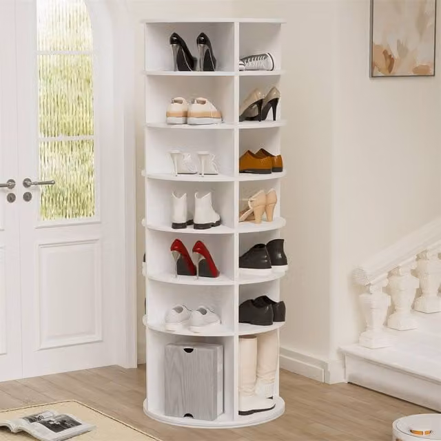 Direct Wicker White 7-Tier 360 Degree Rotating Shoe Rack Tower for 28 Pairs