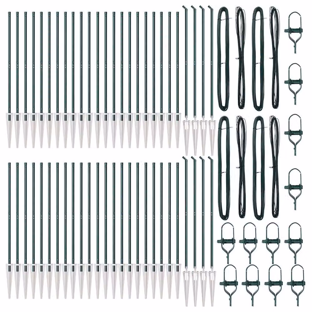 Berkfield Home Green Galvanised Steel Round Fence Posts with Spike, 52 Pieces, Height: 140 cm, Diameter: 32 mm – 3