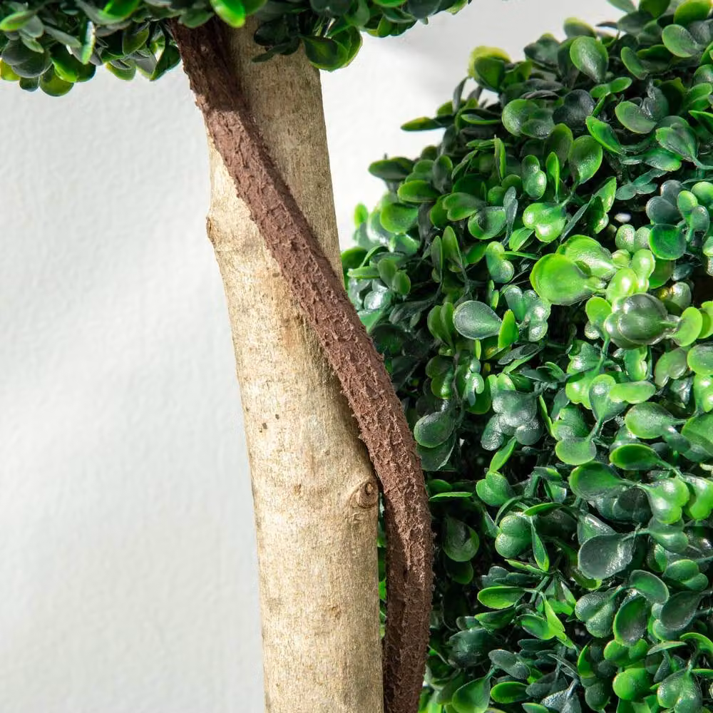 Wyld Haus Dark Green Artificial Boxwood Three Ball Topiary in Weighted Black Pot – 7