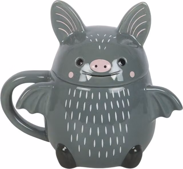 Kingsbury Gifts Ceramic Bat Lidded Mug in Grey