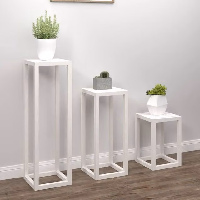 Berkfield Home Beautiful 3 Piece White Solid Pine Wood Plant Stand Set, H 110 x W 34 x D 34 cm – 1