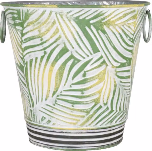 Kingsbury Gifts Tropical Leaf Metal Tabletop Planter, Green, Yellow and White