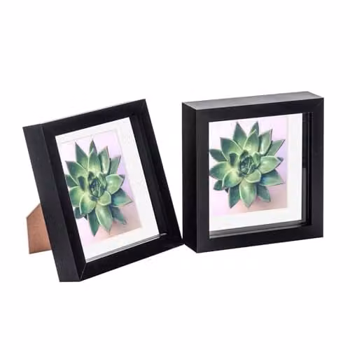 Nicola Spring 2 Piece Square 3D Shadow Box Photo Frame Set in Black and White with Glass Aperture – 1