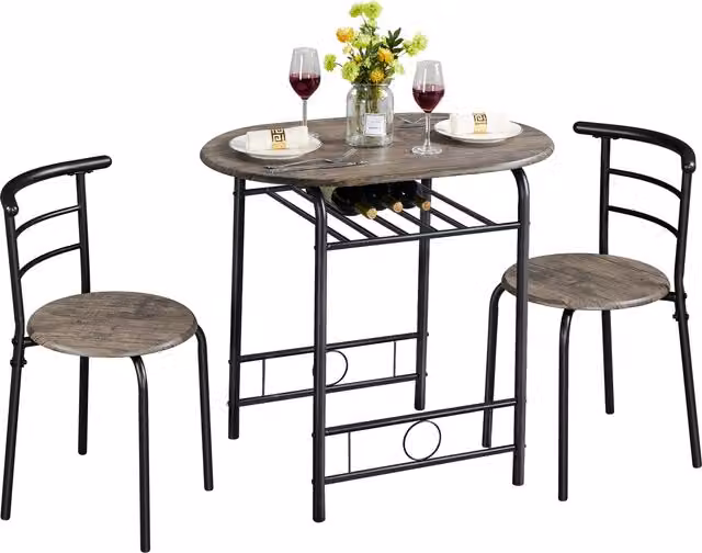 Yaheetech Round Dining Table and 3 Chairs Set in Brown with Storage Rack, Diameter: 80 cm