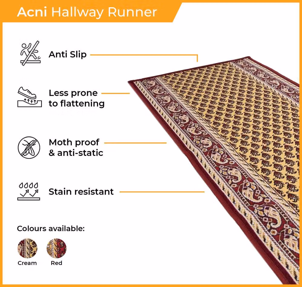 runrug Acni Hallway Runner Rug in Cream, Non-Slip and Hardwearing, W: 66 cm, L: 270 cm – 2