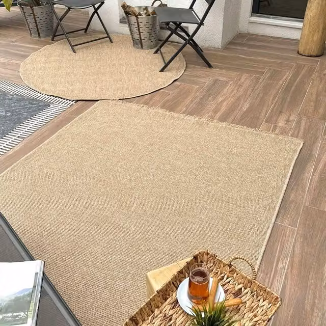 THE RUGS Jute Looking Square Dots Design Outdoor Rug in Beige Nature, W/D/H: 120 x 170 cm – 1