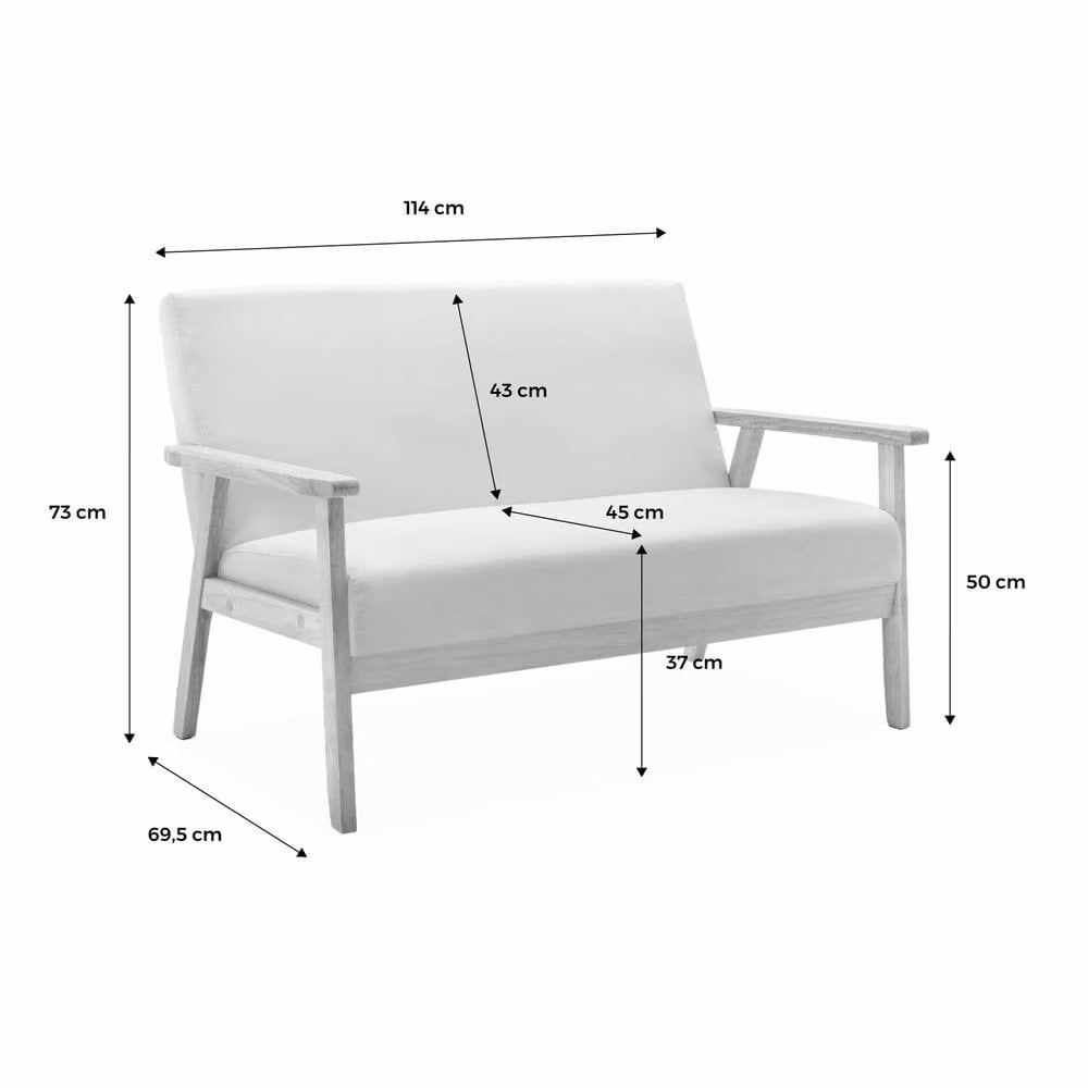 Sweekeec Scandinavian 3-Seater Bench and Armchair Set in Beige Rubberwood and Fabric – 2
