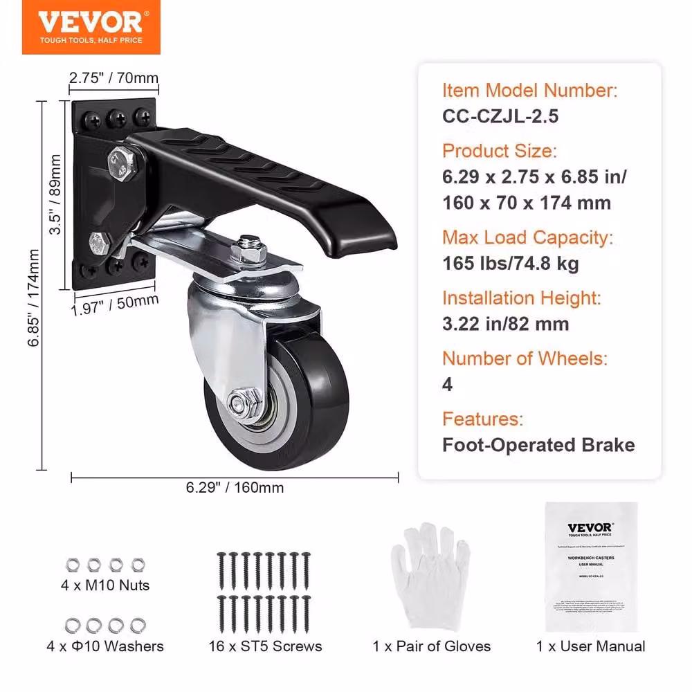 VEVOR Heavy Duty Steel Caster Wheels Set of 4, Black – 3