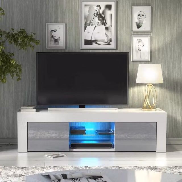 Mex Furniture Pawnora TV Stand Cabinet with White Matt Body and Grey High Gloss Fronts – 1