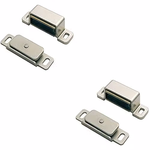 Loops 2 Pack Magnetic Cupboard Door Catches, Nickel Plated, Silver, 36.5mm Fixing Centres, 3.5kg Pull