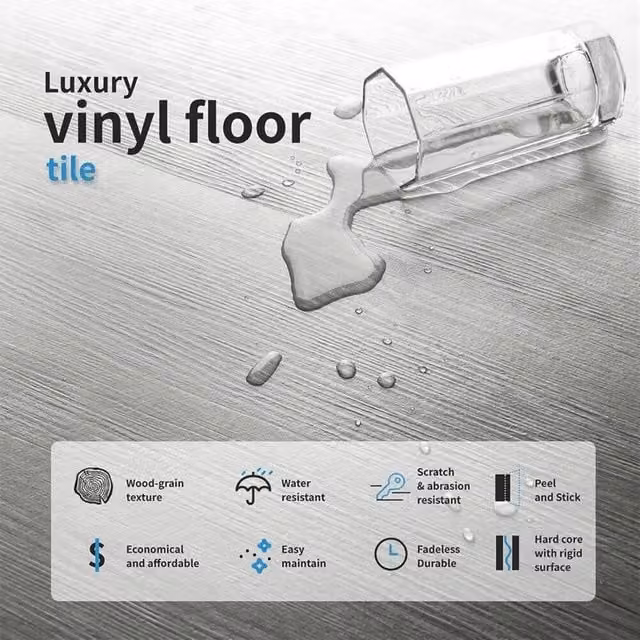 EONLION Self Adhesive Wood Effect Vinyl Flooring Plank in Grey, W: 100 cm, L: 200 cm