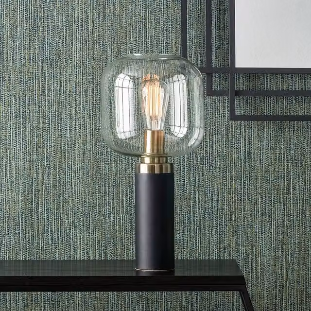 Pacific Lifestyle Industrial Minimalist Oval Table Lamp in Black and Gold Brass with Transparent Glass