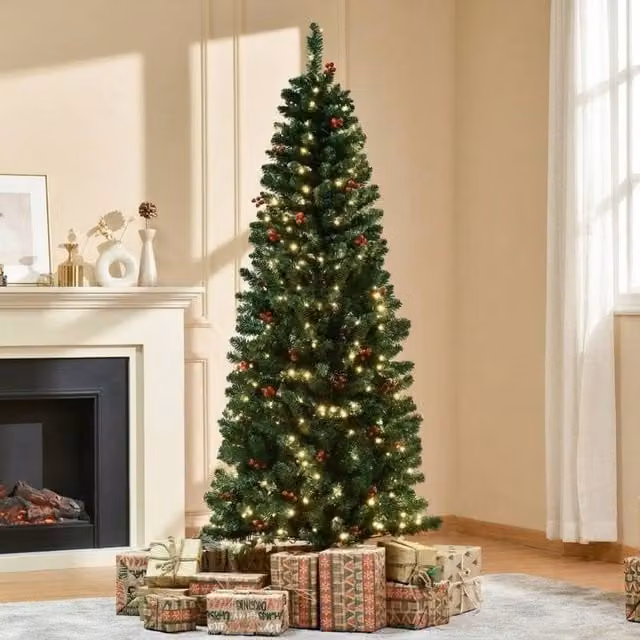 STILVORA 6ft Artificial Christmas Tree with LED Lights in Green